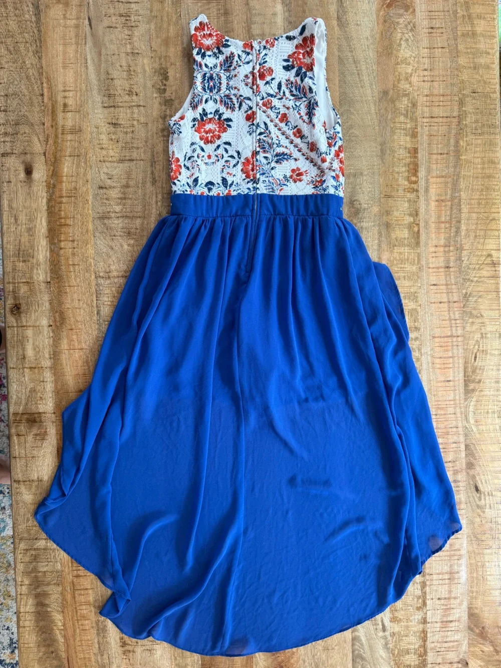 Girls Floral Lace High Low Maxi Romper Blue Formal Wedding - estimates Size 12